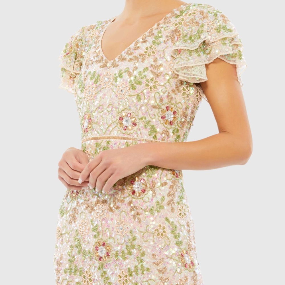 Mac Duggal Pastel Beaded Floral Maxi Dress